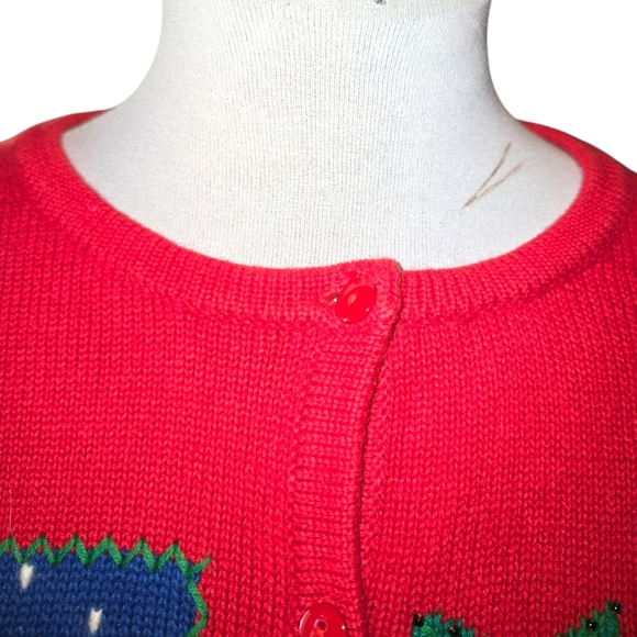 Classics by Marisa Christina VTG Red Patchwork Christmas Cardigan Sweater Size L - Picture 2 of 11